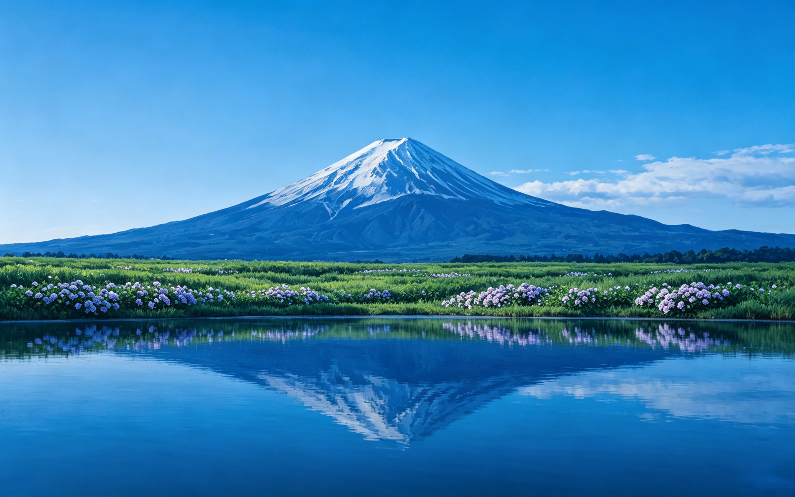 Realistic Landscape Photography of Mount Fuji in July with